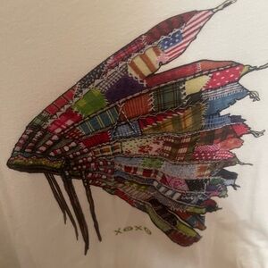 White T-Shirt with Colorful Wing Design